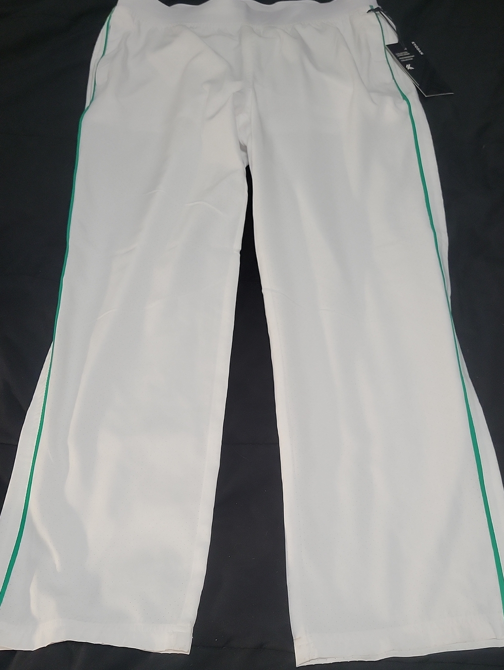 NWT Kyodan Medium Featherweight White Track Pants Green Piping